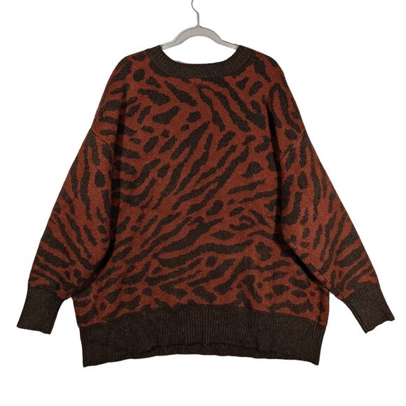 Ava & Viv Sweater Animal Print Crewneck Pullover Brown 3X Plus Tiger Stripe Soft - Picture 9 of 9